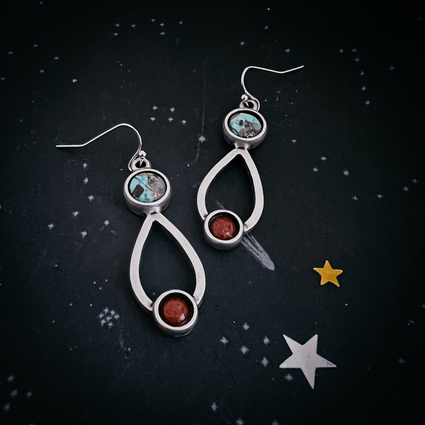 Journey to Mars Earrings - Copper Chrysocolla Earth and Red Jasper
