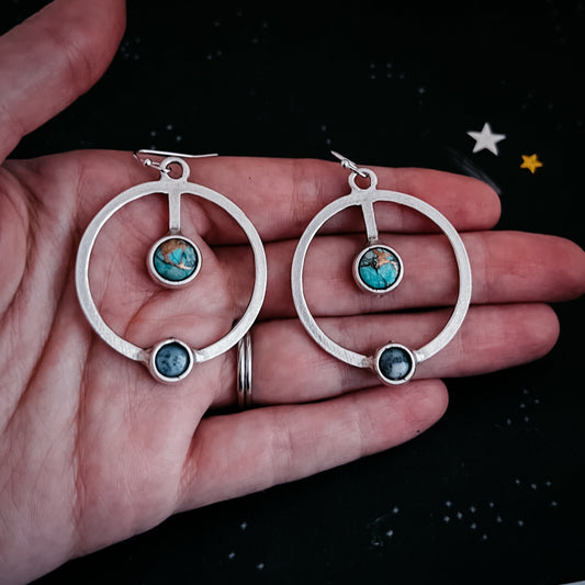 Artemis Gemstone Earrings - Lunar Orbit Dangles with Natural Stones