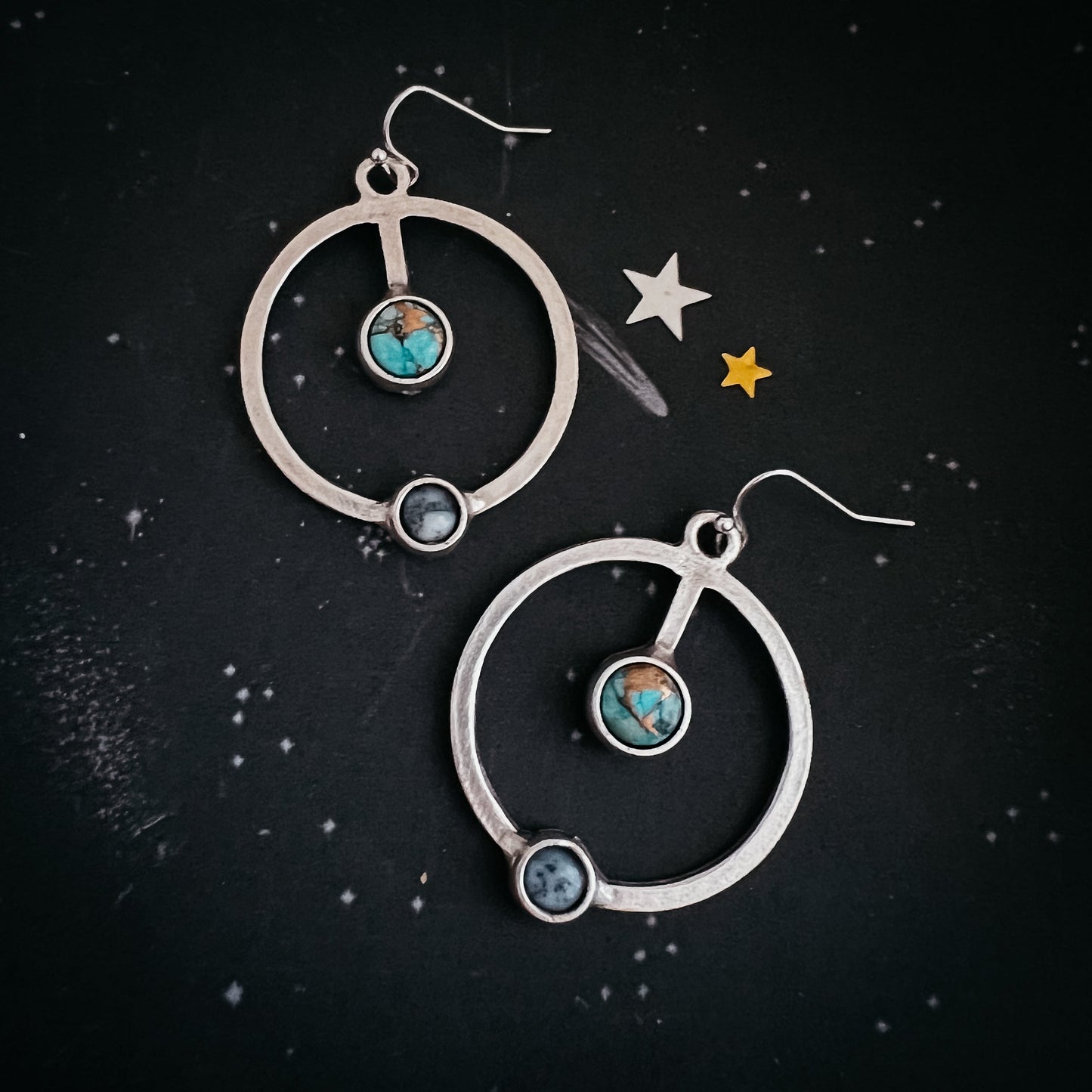 Artemis Gemstone Earrings - Lunar Orbit Dangles with Natural Stones