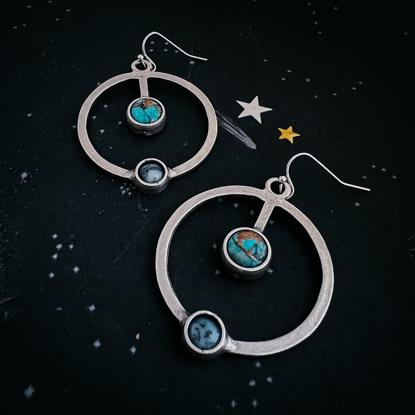 Artemis Gemstone Earrings - Lunar Orbit Dangles with Natural Stones
