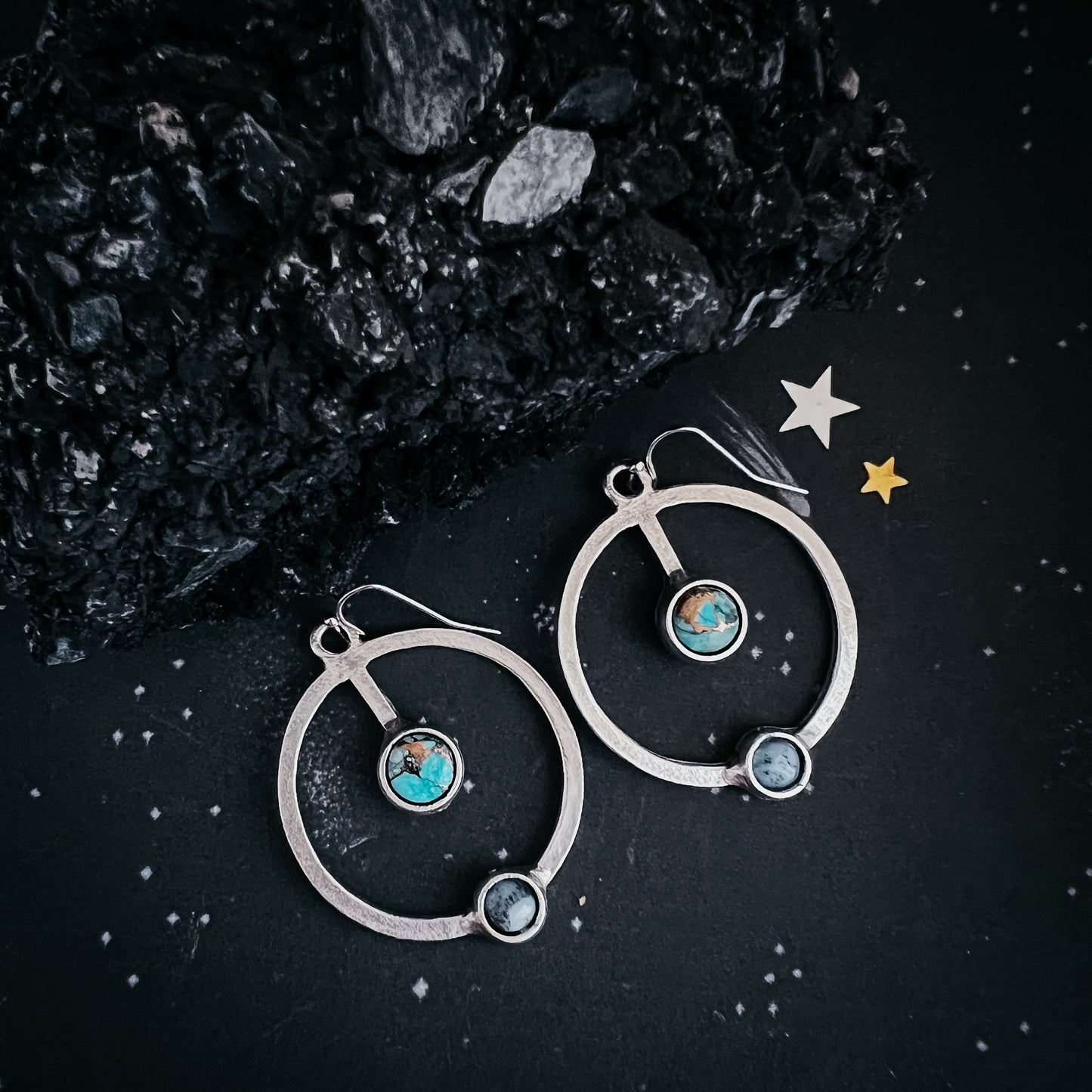 Artemis Gemstone Earrings - Lunar Orbit Dangles with Natural Stones
