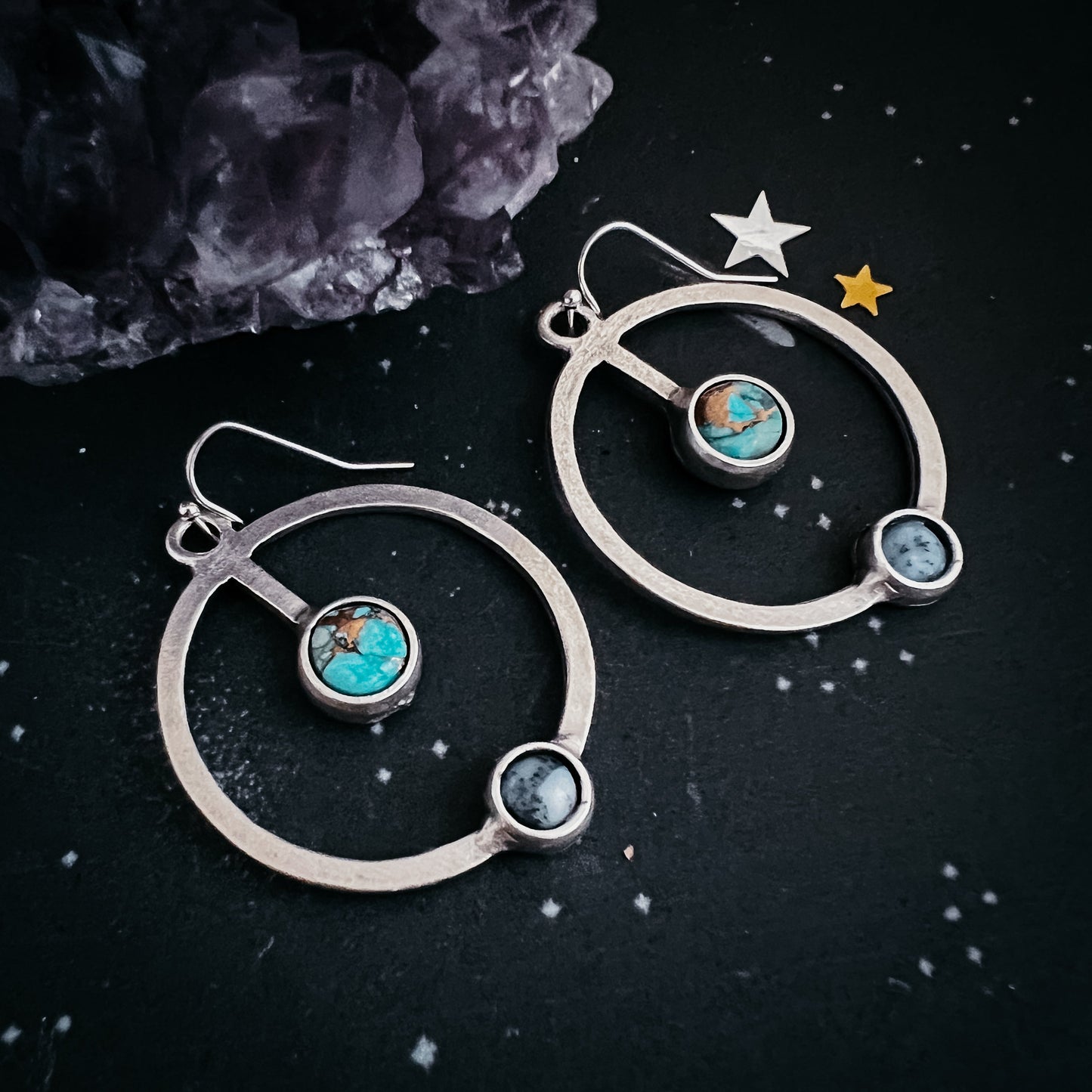Artemis Gemstone Earrings - Lunar Orbit Dangles with Natural Stones