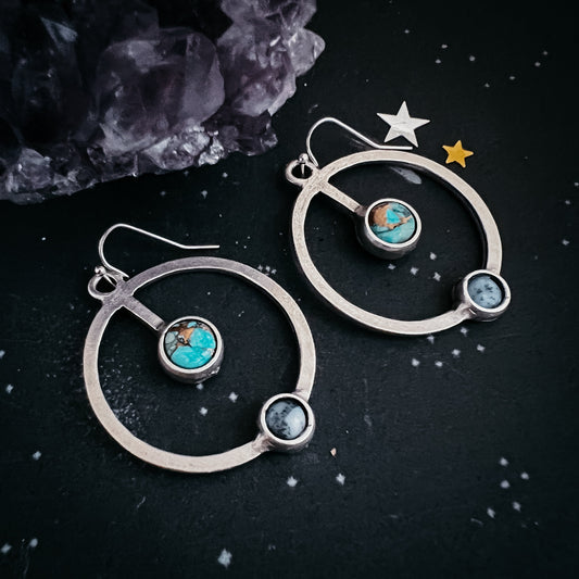 Artemis Gemstone Earrings - Lunar Orbit Dangles with Natural Stones